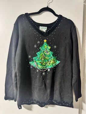 Vintage Black Sequin Christmas Tree Sweater
